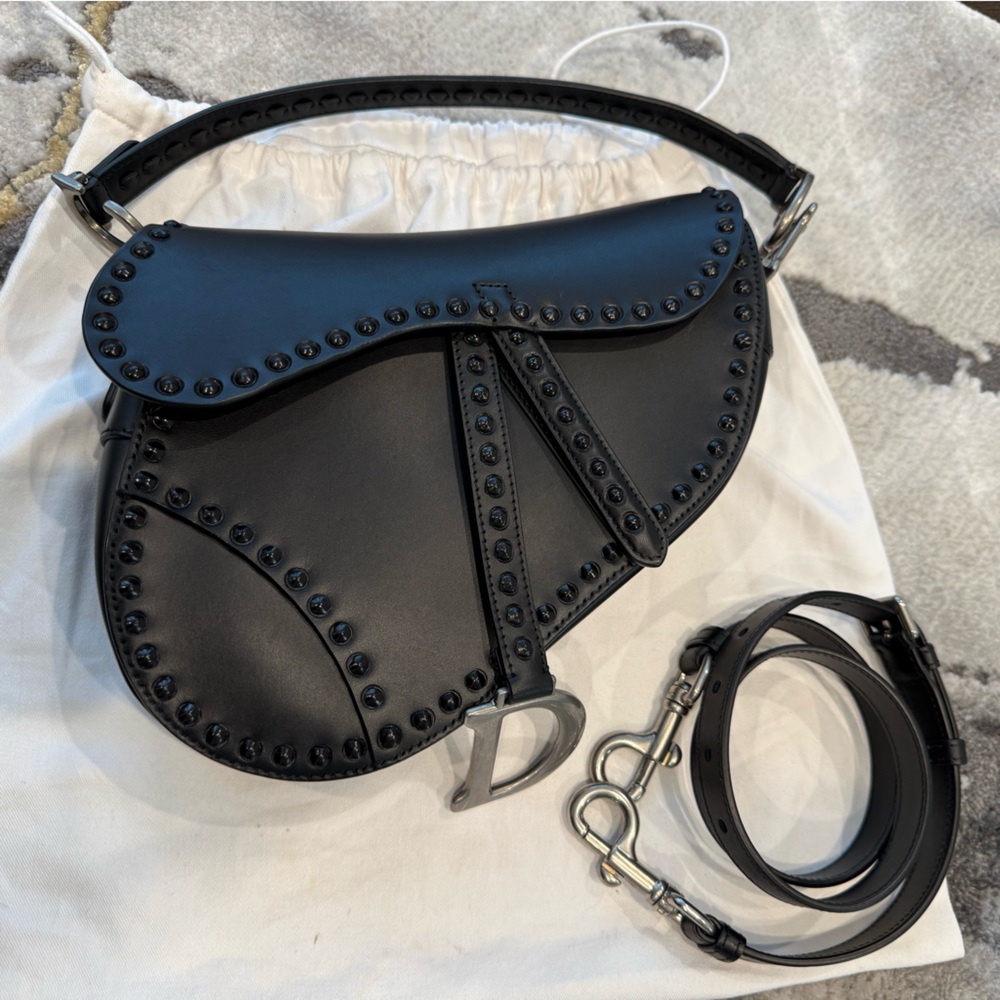 Dior RARE LIMITED EDITION Saddle Bag Studded Black Leather - Picture 10 of 15